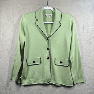 Exclusively Misook Petite Knit Cardigan Blazer Women's MP Light Green Black Trim